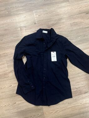 Zara Men's Dark Navy Button-Up Dress Shirt